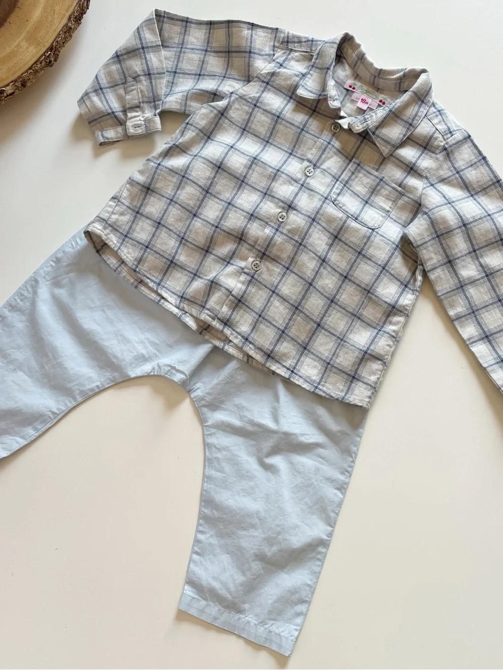 Bonpoint Plaid Flannel Shirt & Blue Pants | Size 18m